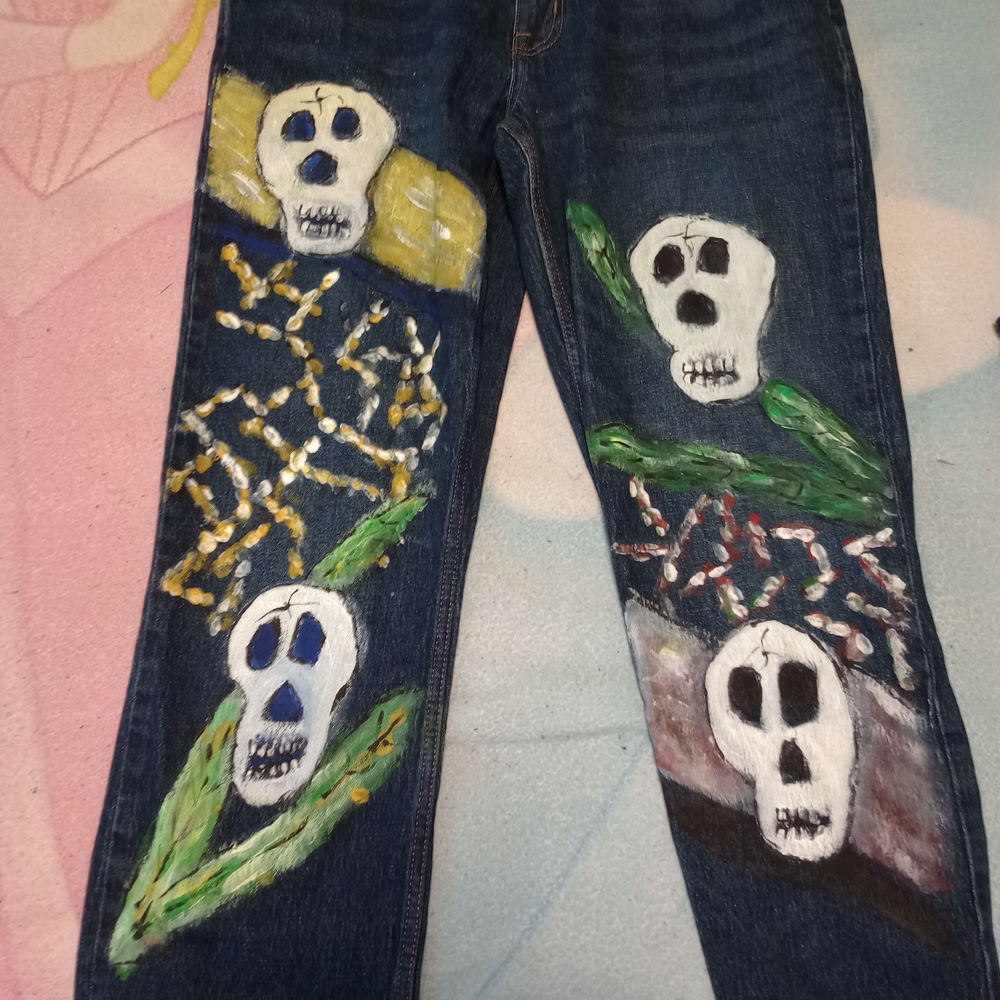 Upcycle Goodfellow & Co Men's Straight Jeans with Skull Art - Blue